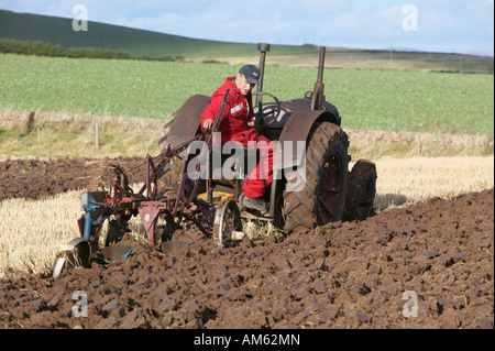 Tractor ploughing at the 2007 Scottish Ploughing Championships held at Pusk Farm, Balmullo, St Andrews, Fife, Scotland, UK Stock Photo