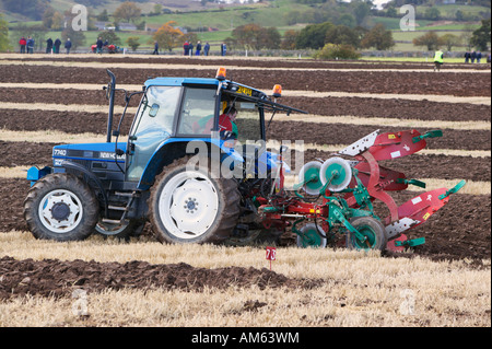 Tractor ploughing at the 2007 Scottish Ploughing Championships held at Pusk Farm, Balmullo, St Andrews, Fife, Scotland, UK Stock Photo