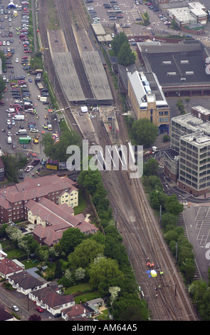 Potters Bar train crash Aerial view of the crash site and the points which caused the accident Hertfordshire UK Stock Photo