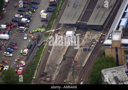 Potters Bar train crash Aerial view Hertfordshire UK Stock Photo