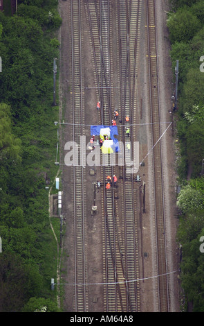 Potters Bar train crash Aerial view Hertfordshire UK Stock Photo