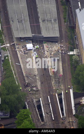 Potters Bar train crash Aerial view Hertfordshire UK Stock Photo