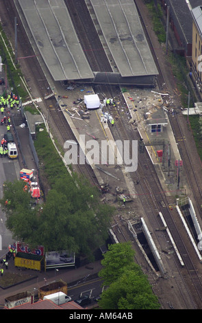 Potters Bar train crash Aerial view Hertfordshire UK Stock Photo