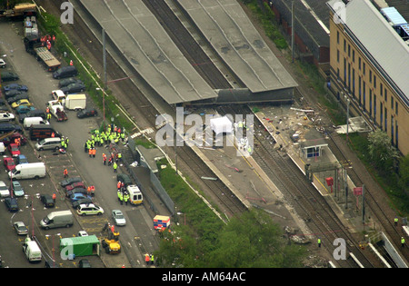 Potters Bar train crash Aerial view Hertfordshire UK Stock Photo