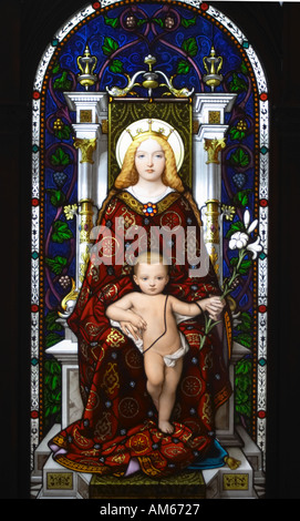 A stained glass window showing the Madonna and Child. Vatican Museum, Rome, Lazio, Italy. Stock Photo