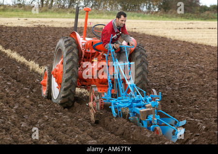 Tractor ploughing at the 2007 Scottish Ploughing Championships held at Pusk Farm, Balmullo, St Andrews, Fife, Scotland, UK Stock Photo