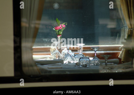 Cape Town South Africa Rovos Rail Luxurious Train Dining Car set for Lunch Stock Photo