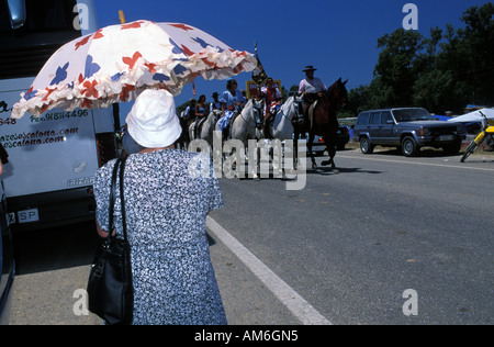 El Rocio a brotherhood entering the town Stock Photo