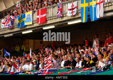 Speedway fans at the Speedway Grand Prix in the Millennium Stadium Cardiff South Wales UK Stock Photo