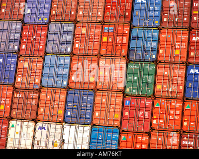 Shipping containers at the PSA Shipping Terminal in Singapore Stock Photo