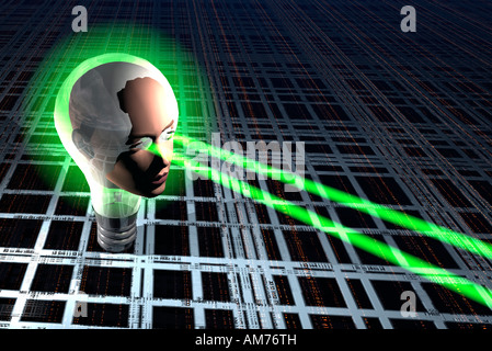 A 3D Conceptual Image Of A Super Computer Recieving & Transmitting Data. Stock Photo