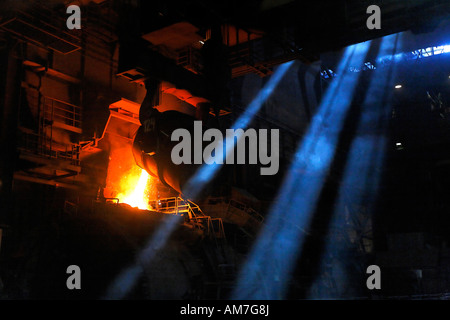 Casting of steel, foundry at HKM, Duisburg-Ehingen, NRW, Germany Stock Photo