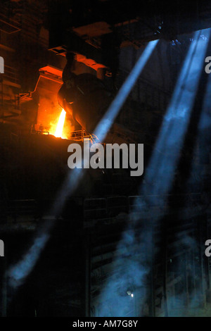 Casting of steel, foundry at HKM, Duisburg-Ehingen, NRW, Germany Stock Photo