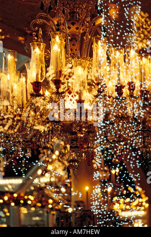 Chandelier and illumination, view into the famous Crystal room, traditional restaurant Tavern on the Green, Central Park, New Y Stock Photo