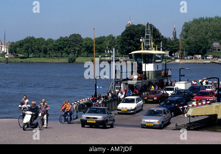 Netherlands River Lek Boat Ferry Schoonhoven traffic Stock Photo