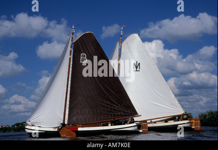 Netherlands Friesland Fryslan Skutsjesilen Race Competition 100 years old sailing Barge Stock Photo