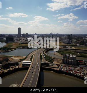 Docklands Industrial area London UK aerial view Stock Photo