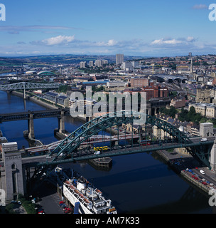 Newcastle upon Tyne UK aerial view of city and river bridges Stock Photo