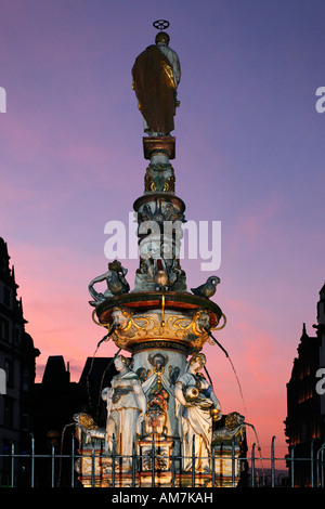 Main market place, St. Peter fountains, Trier, Rhineland-Palatinate, Germany Stock Photo