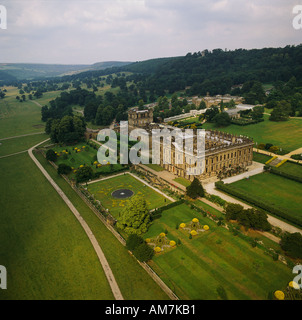 Chatsworth House Derbyshire UK aerial view Stock Photo