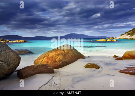 Granite boulders on a deserted Waterfall Beach in Two Peoples Bay Nature Reserve, near Albany, Western Australia Stock Photo