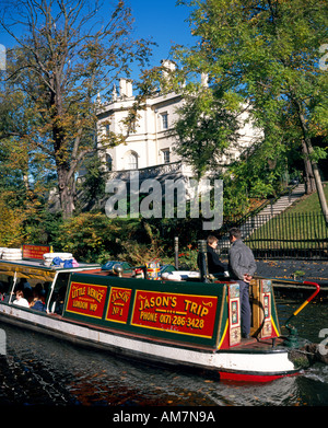 Villa beautiful Regency style house by Regent s Canal in autumn with Jason s Trip barge London NW1 England Stock Photo