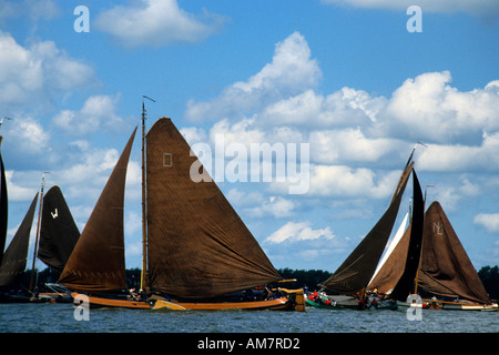 Netherlands Friesland Fryslan Skutsjesilen Race Competition 100 years old sailing Barge Stock Photo