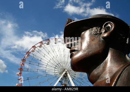 Miner Statue Giant Wheel Cardiff Bay Stock Photo