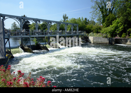 Water tumbling over weir on river Thames at Henley Stock Photo