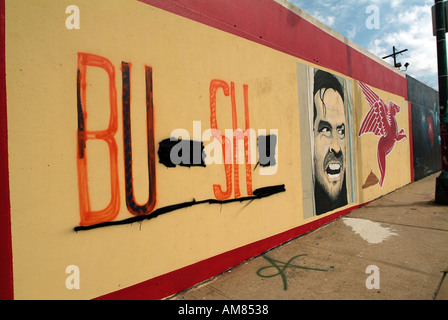 Paintings on wall along a sidewalk in Dallas downtown Stock Photo