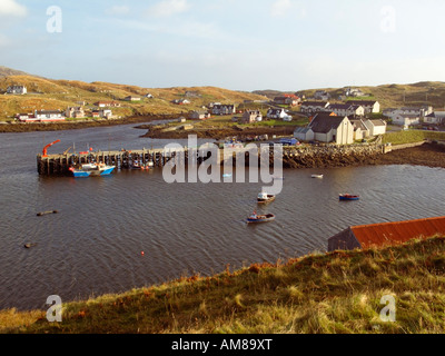 North Harbour and Scalpay Village, Isle of Scalpay, near Isle of Harris, Outer Hebrides, Western Isles, Scotland, United Kingdom Stock Photo