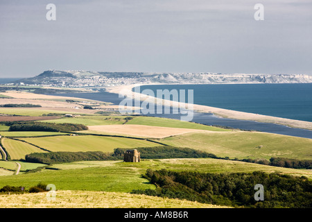 Chesil Beach, looking towards Isle of Portland, Dorset, England, UK Stock Photo