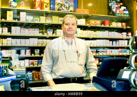 Paris France, French Tobacconist in Tobacco Shop 'le Gallia Cafe' Small Business owner Portrait Standing Behind COunter