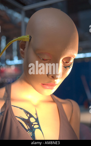 mannequin head connected to ethernet cable Stock Photo