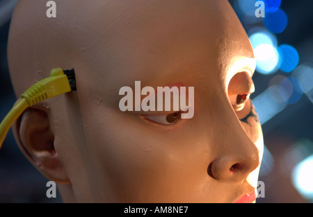 mannequin head connected to ethernet cable Stock Photo