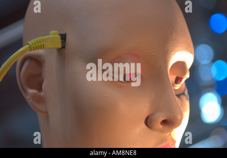 mannequin head connected to ethernet cable Stock Photo