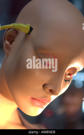 mannequin head connected to ethernet cable Stock Photo