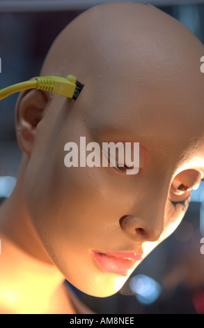 mannequin head connected to ethernet cable Stock Photo