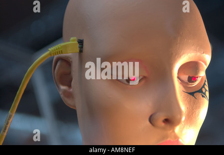 mannequin head connected to ethernet cable Stock Photo