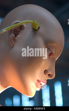 mannequin head connected to ethernet cable Stock Photo