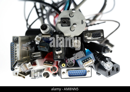 DEU, Germany : Different cable and plugs for electronical hardware and computer Stock Photo