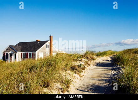 Beach cottage and dune grass Yarmouth Cape Cod MA Stock Photo