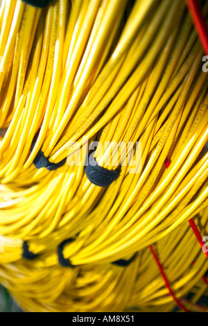 Yellow CAT 5 computer cables Stock Photo