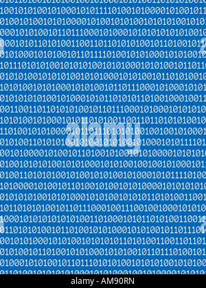 White binary code against blue background. Stock Photo
