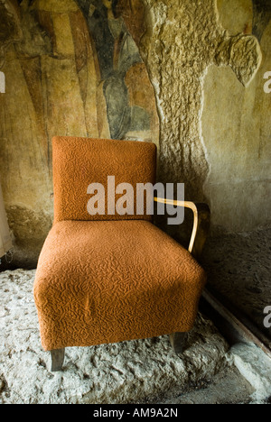 Chair in St. Virgin Mary church, Ivanovo Rock Monastery near Rousse. Bulgaria Stock Photo