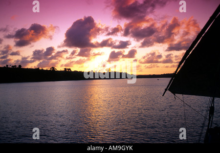 east africa kenya mombasa north shore a traditional sailing ship at sunset Stock Photo