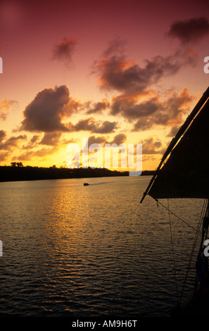 east africa kenya mombasa north shore a traditional sailing ship at sunset Stock Photo