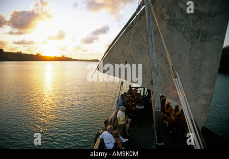 east africa kenya mombasa north shore a traditional sailing ship at sunset Stock Photo