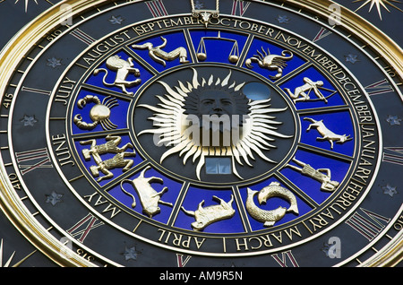 A zodiac clock with Winston Churchills face in the centre at Bracken House in London Stock Photo