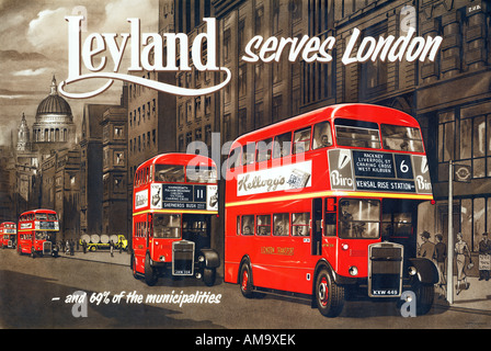Leyland Titan Buses 1950s poster for the precursor to the Routemaster an 8ft wide RTW followed by the 7ft 6in RTL Stock Photo